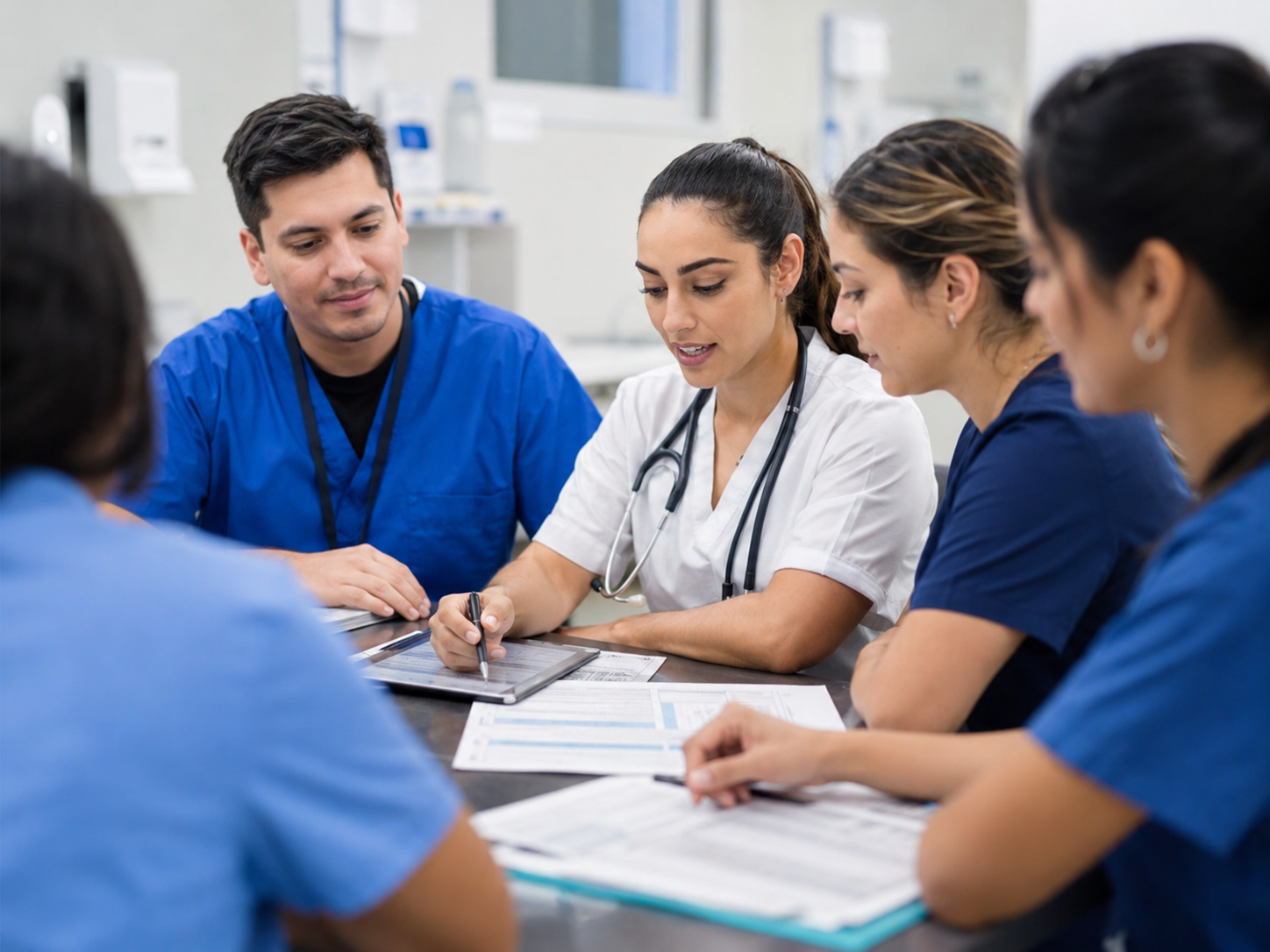 Medical student observing physician during bedside teaching